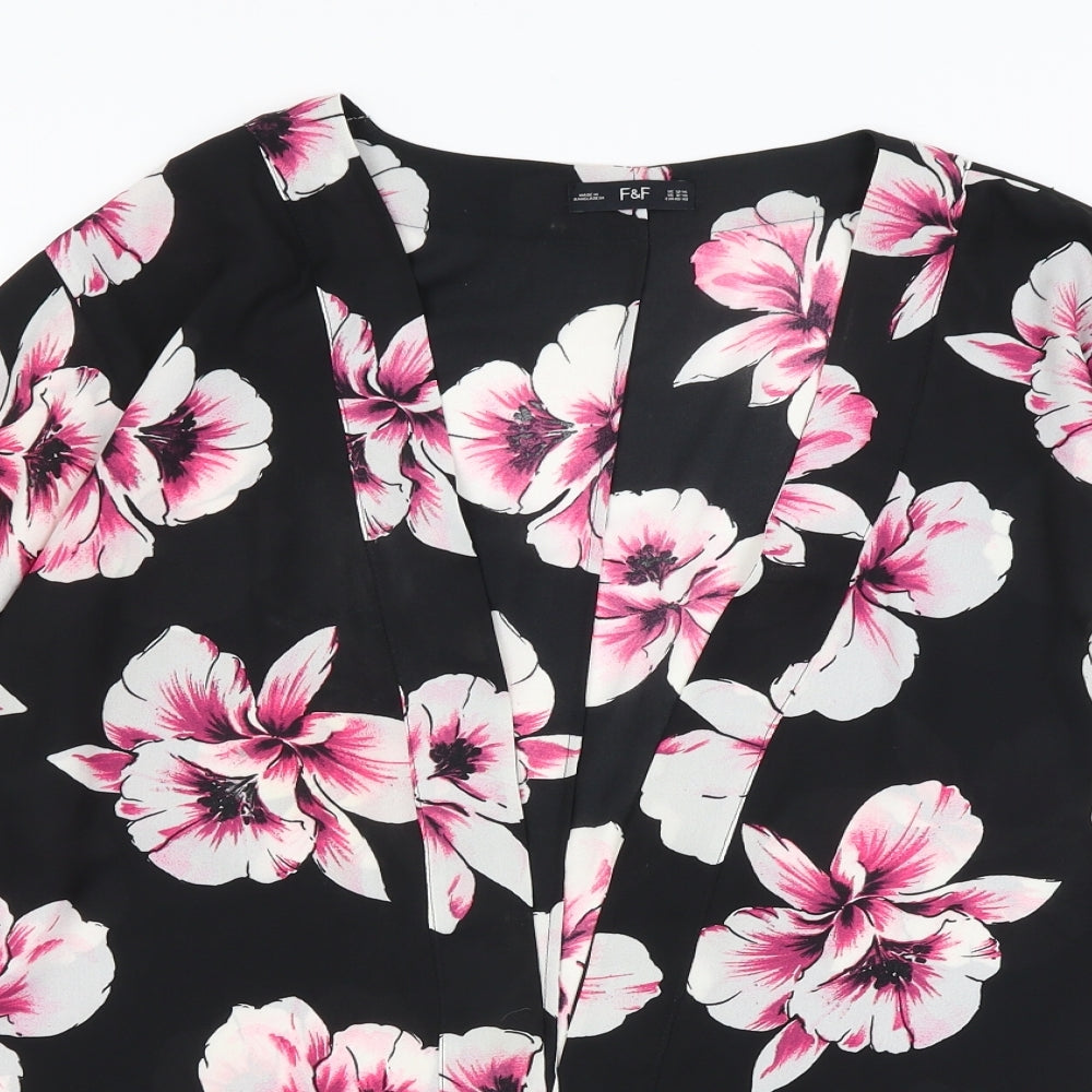 F&F Womens Black Floral  Wrap Blouse Size 12