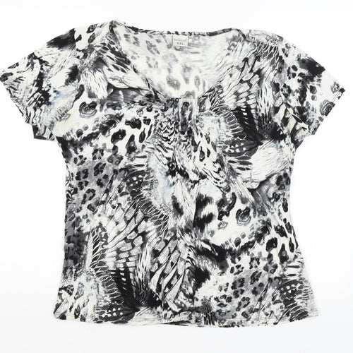 Reflections Womens White Animal Print  Basic T-Shirt Size 2XL
