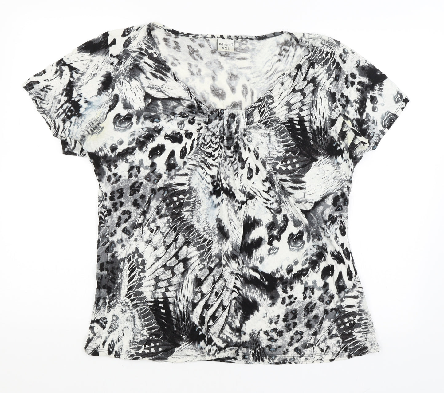 Reflections Womens White Animal Print  Basic T-Shirt Size 2XL
