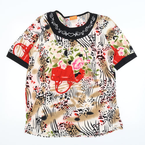 Cecilia Womens Brown Animal Print  Basic T-Shirt Size M