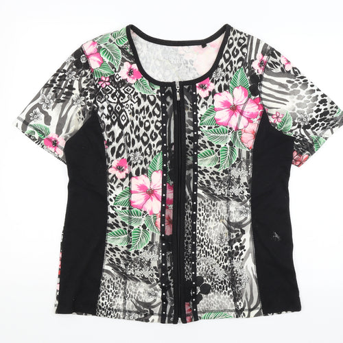 Canda Womens Black Animal Print  Full Zip Jumper Size M