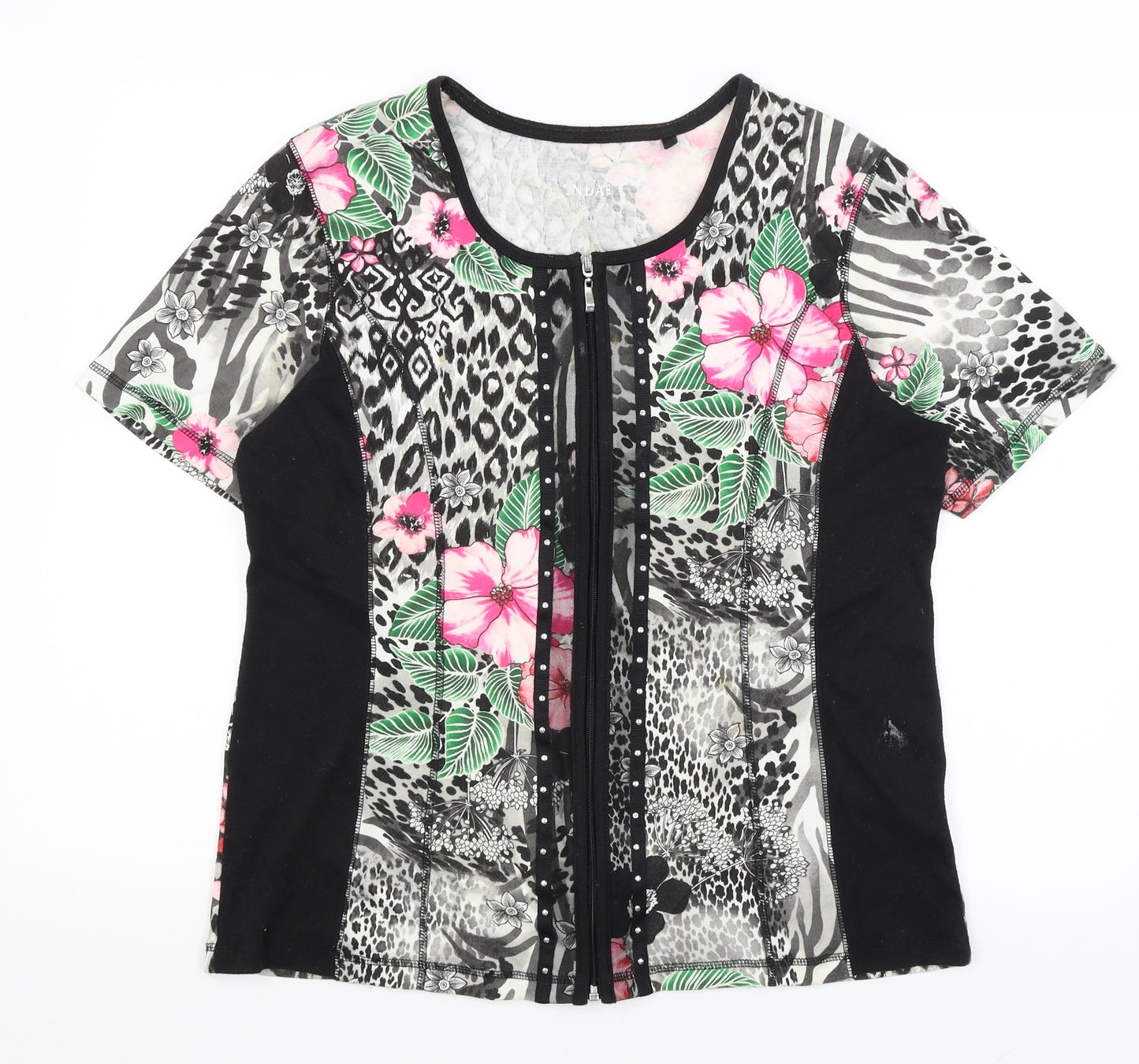 Canda Womens Black Animal Print  Full Zip Jumper Size M