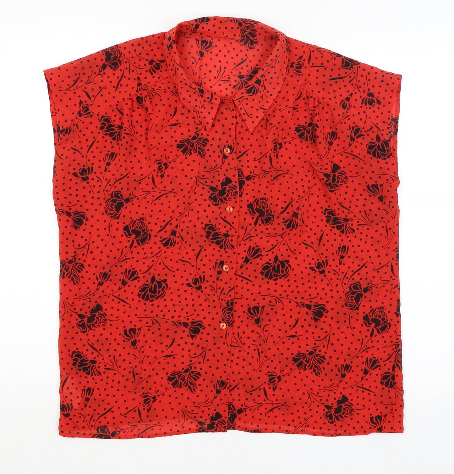 St Michael Womens Red Floral  Basic Button-Up Size 16