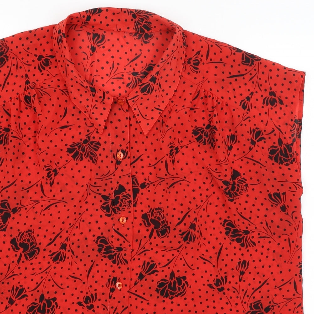 St Michael Womens Red Floral  Basic Button-Up Size 16