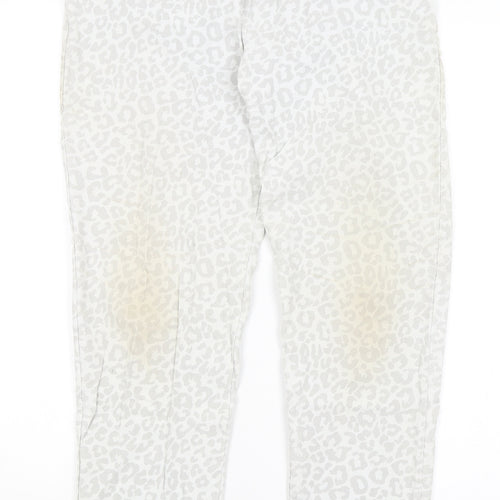 Moda Womens White Animal Print  Trousers  Size S L27 in