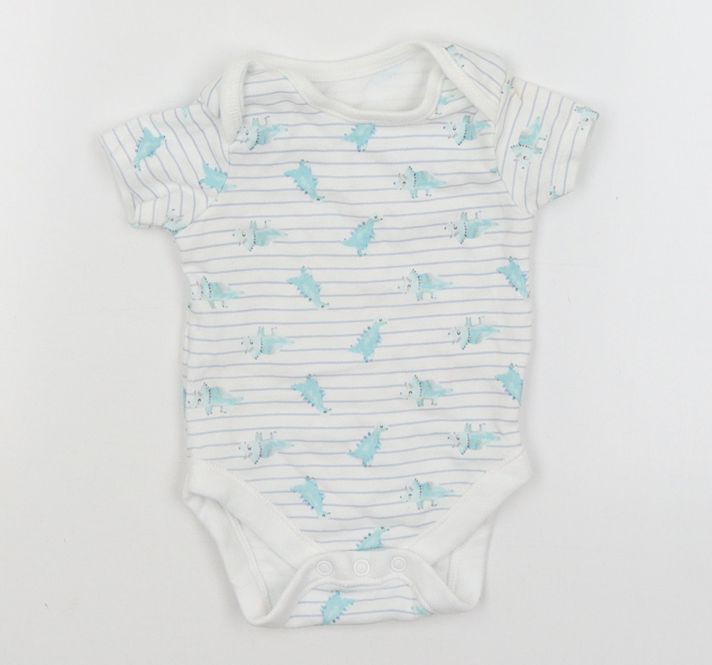 George Baby White Striped  Romper One-Piece Size 3-6 Months  - Dinosaurs