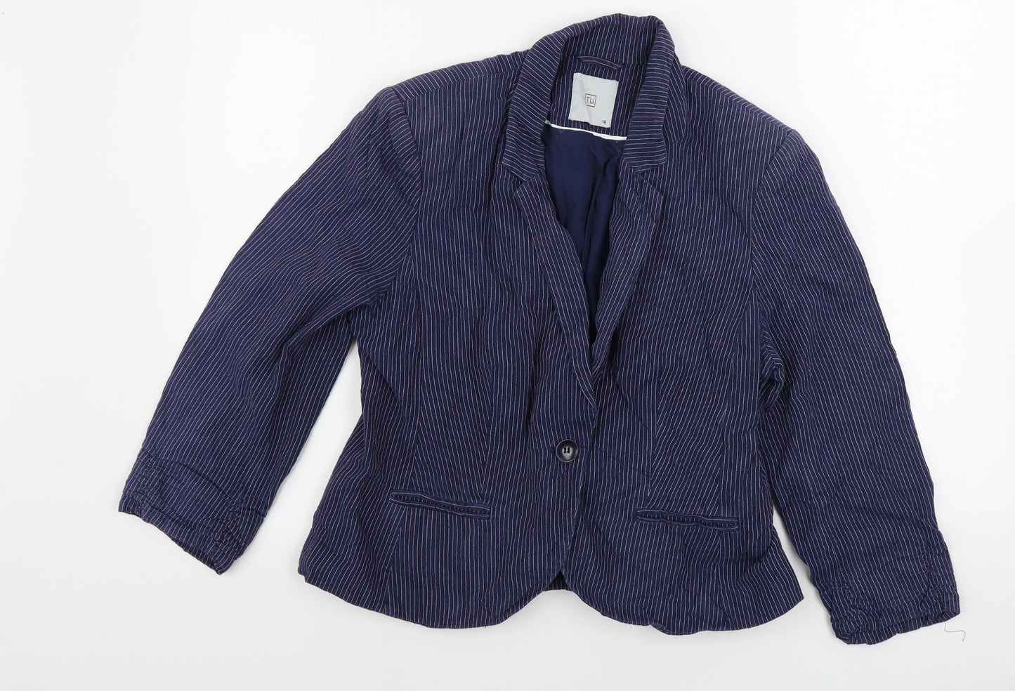 TU Womens Blue Striped  Jacket Blazer Size 16