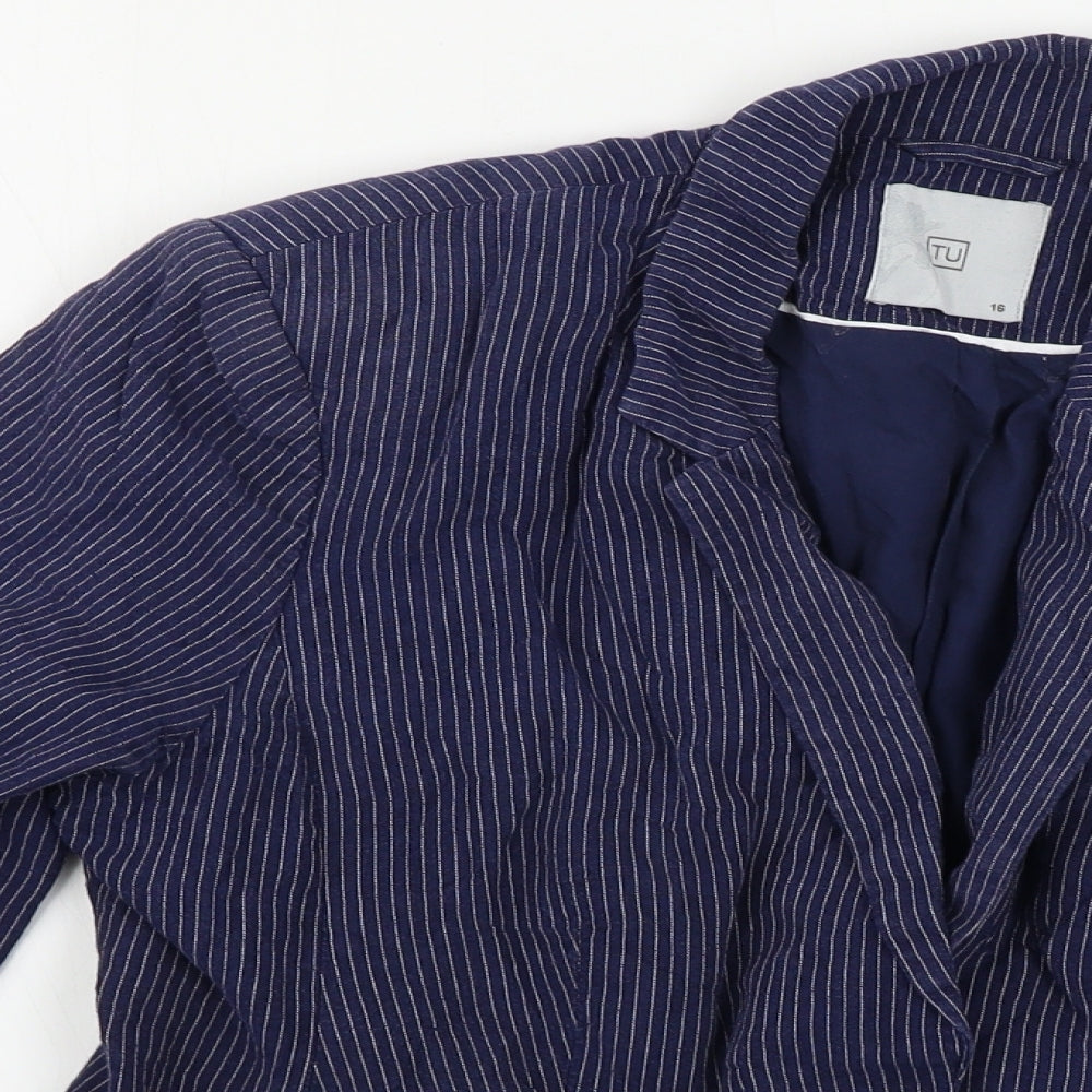 TU Womens Blue Striped  Jacket Blazer Size 16