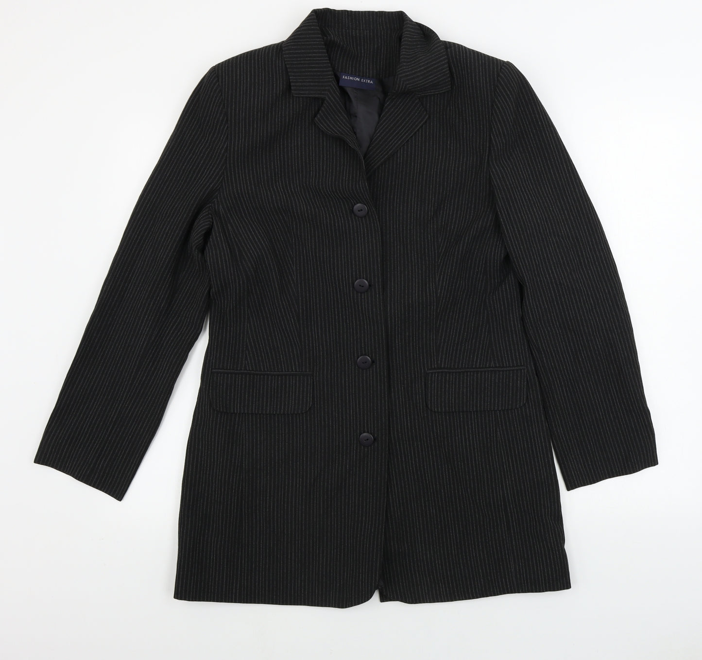FASHION EXTRA Womens Black Striped  Jacket Blazer Size 12