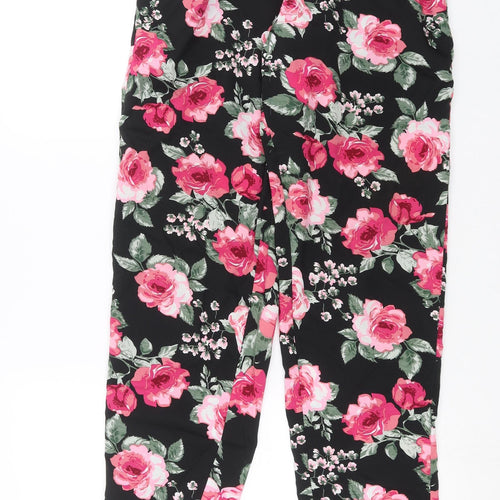 The Gud Look Womens Black Floral  Trousers  Size 10 L30 in