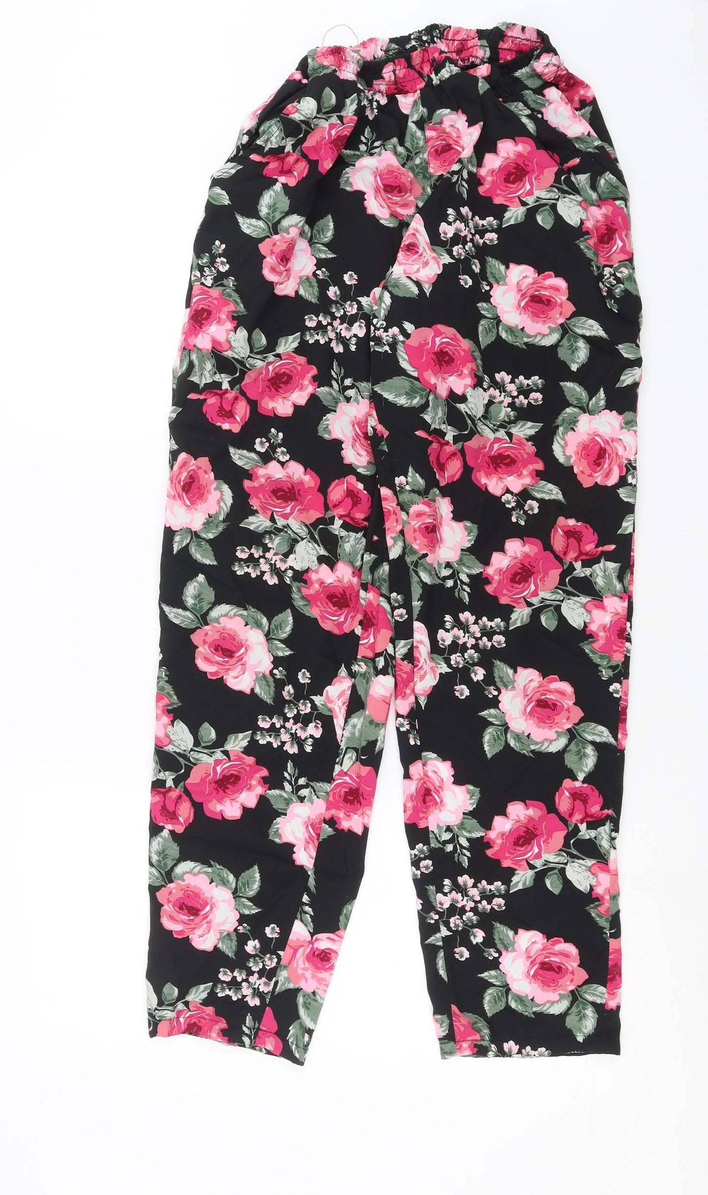 The Gud Look Womens Black Floral  Trousers  Size 10 L30 in