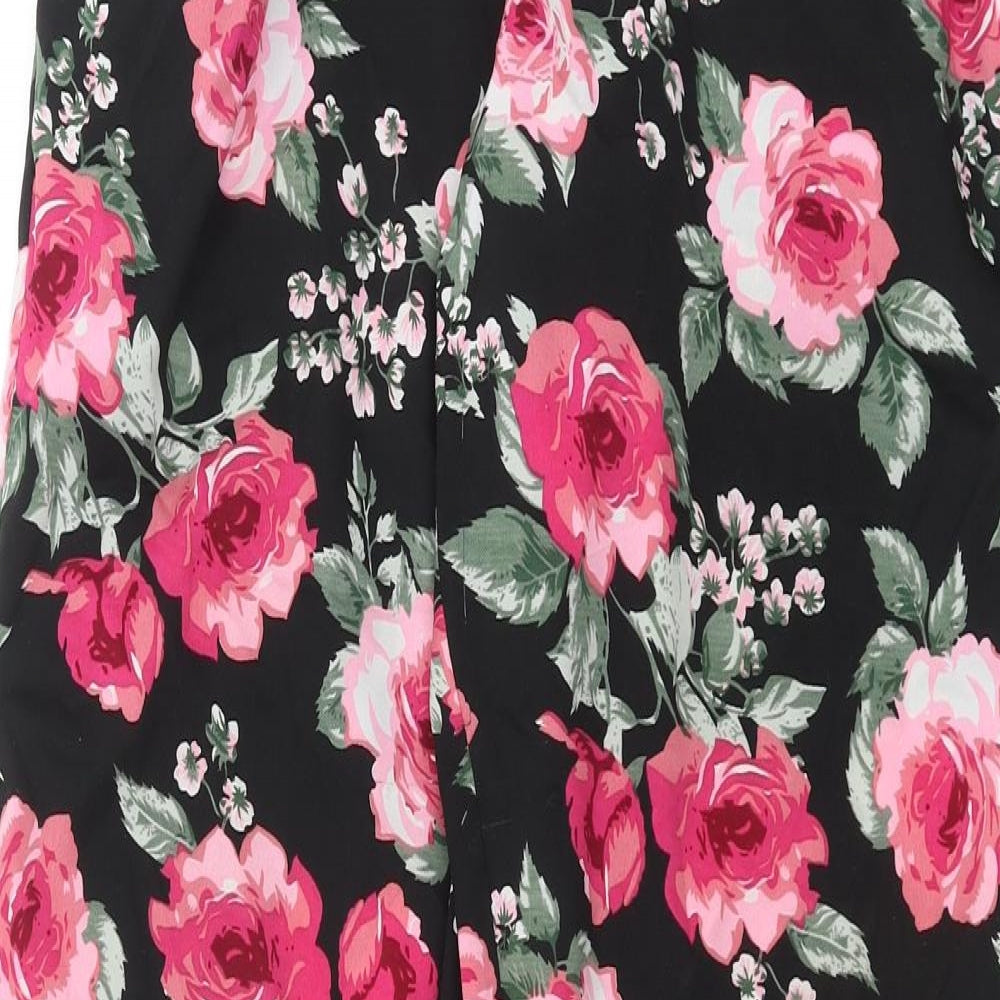 The Gud Look Womens Black Floral  Trousers  Size 10 L30 in