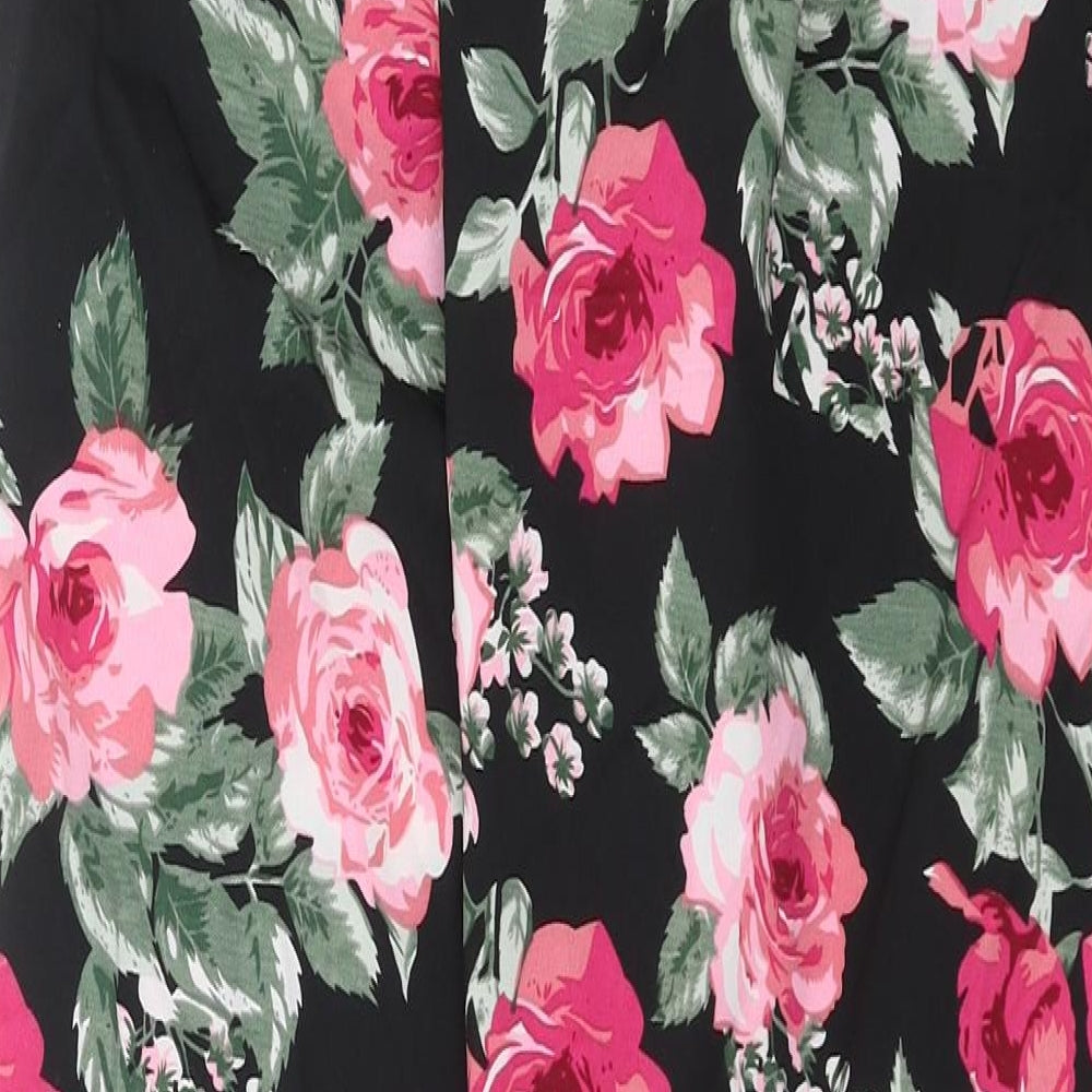 The Gud Look Womens Black Floral  Trousers  Size 10 L30 in