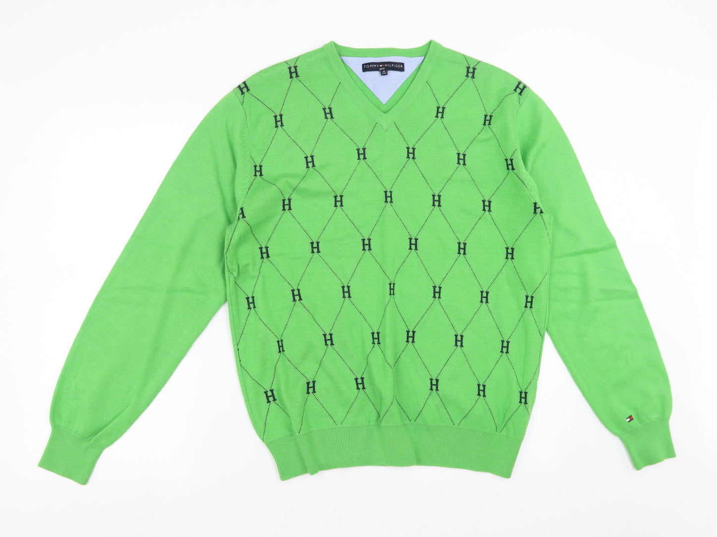 Tommy Hilfiger Mens Green Argyle/Diamond Knit Pullover Jumper Size M  - Golf
