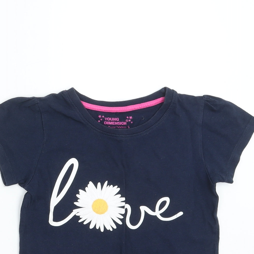 Young Dimension Girls Blue   Basic T-Shirt Size 6-7 Years  - love