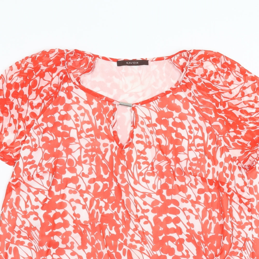 Savoir Womens Red Geometric  Basic Blouse Size 16