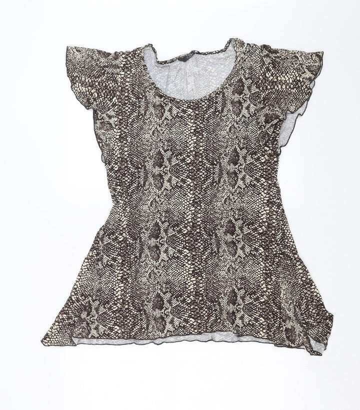 BM Womens Brown Animal Print  Basic Blouse Size 16