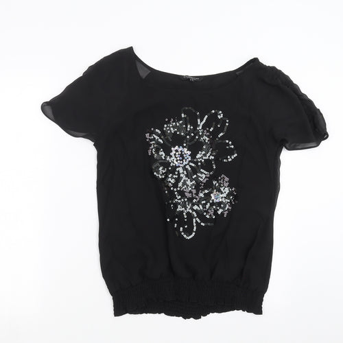 Debenhams Womens Black   Basic Blouse Size 10  - Sequin Flowers