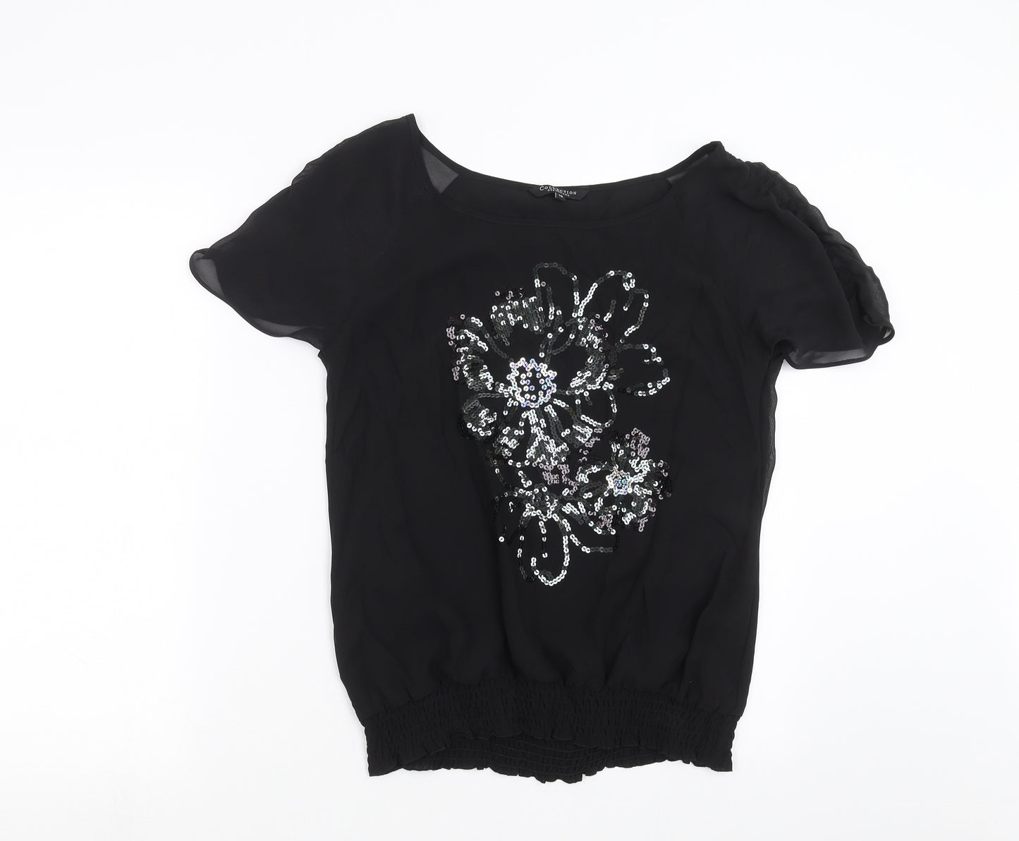 Debenhams Womens Black   Basic Blouse Size 10  - Sequin Flowers
