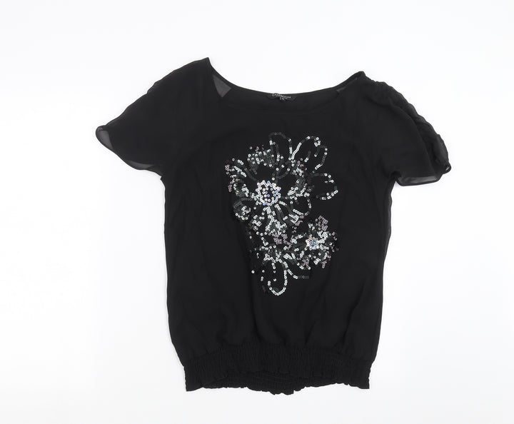 Debenhams Womens Black   Basic Blouse Size 10  - Sequin Flowers