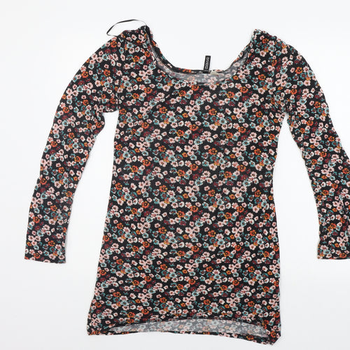 Divided Womens Black Floral  A-Line  Size 10