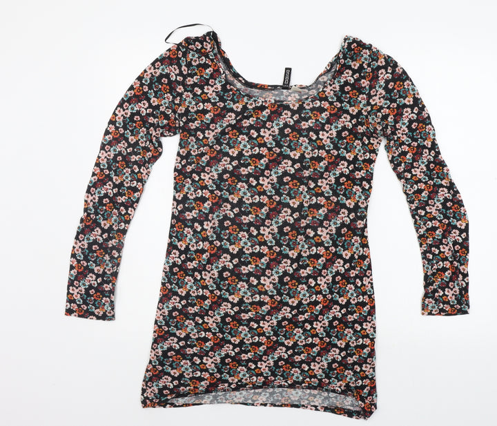 Divided Womens Black Floral A-Line Size 10