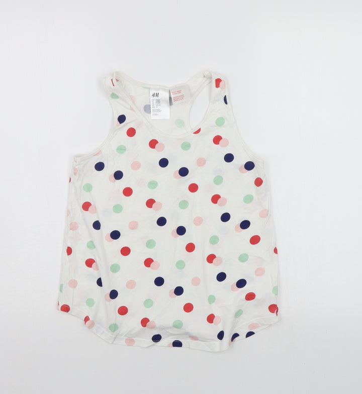 H&M Girls White Polka Dot Basic Tank Size 11-12 Years