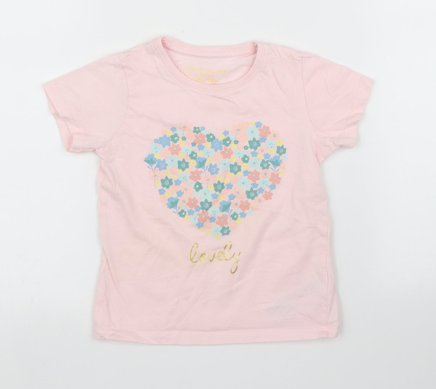 Primark Girls Pink Floral  Basic T-Shirt Size 24 Months