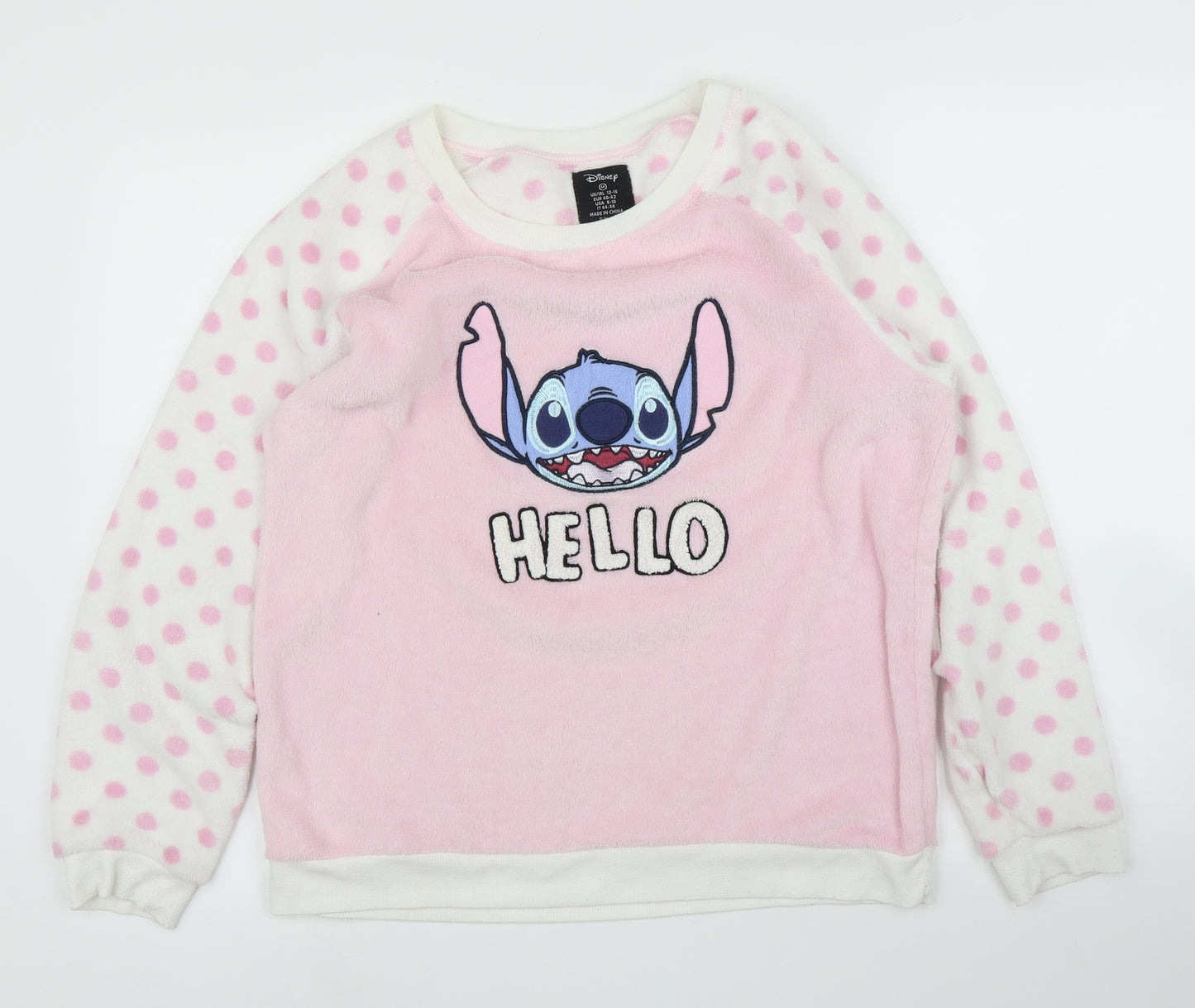 Primark Womens White Polka Dot  Capri Pyjama Set Size 12  - Lilo & Stitch