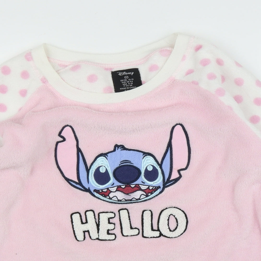 Primark Womens White Polka Dot  Capri Pyjama Set Size 12  - Lilo & Stitch