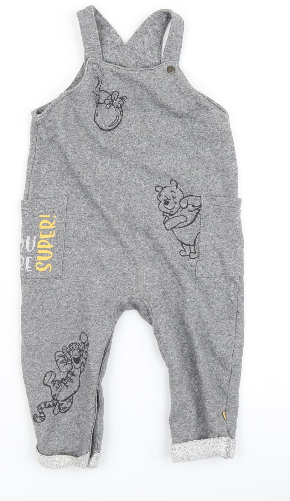 Disney Baby Boys Grey   Babygrow One-Piece Size 12-18 Months  - Winnie the Pooh