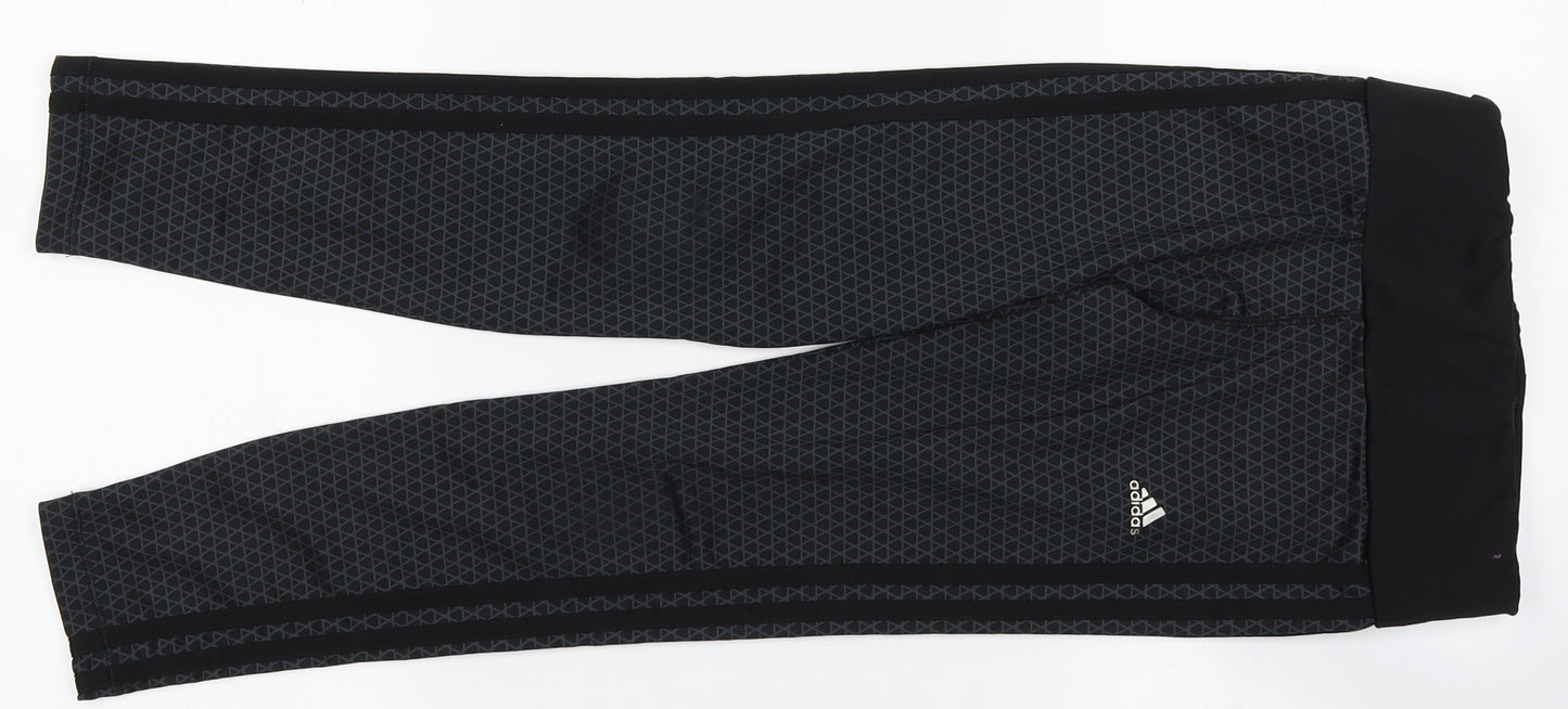 adidas Girls Black Argyle/Diamond  Jogger Trousers Size 9-10 Years