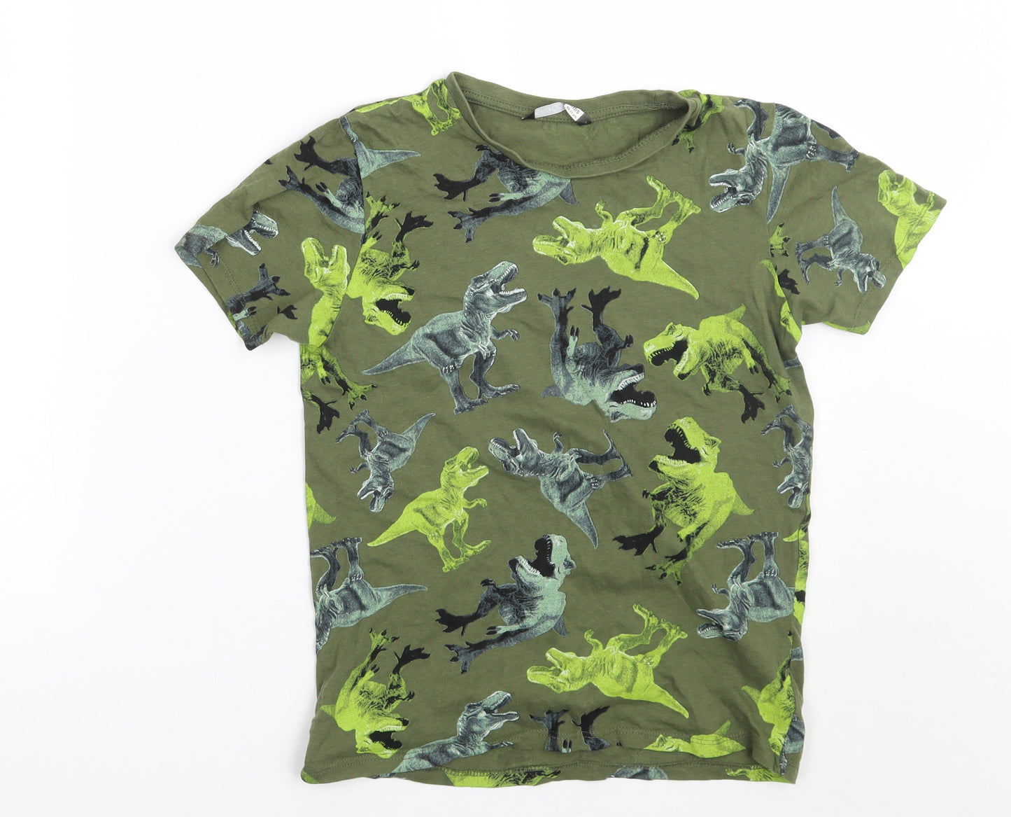 PEP&CO Boys Green Animal Print  Basic T-Shirt Size 10-11 Years