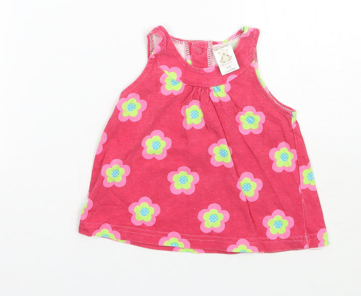 Baby Time Bear Girls Pink Floral  Basic T-Shirt Size 3-6 Months