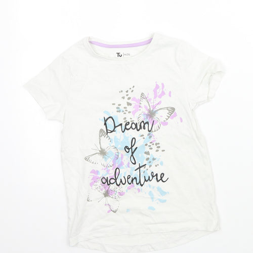 TU Girls White Animal Print  Basic T-Shirt Size 7-8 Years