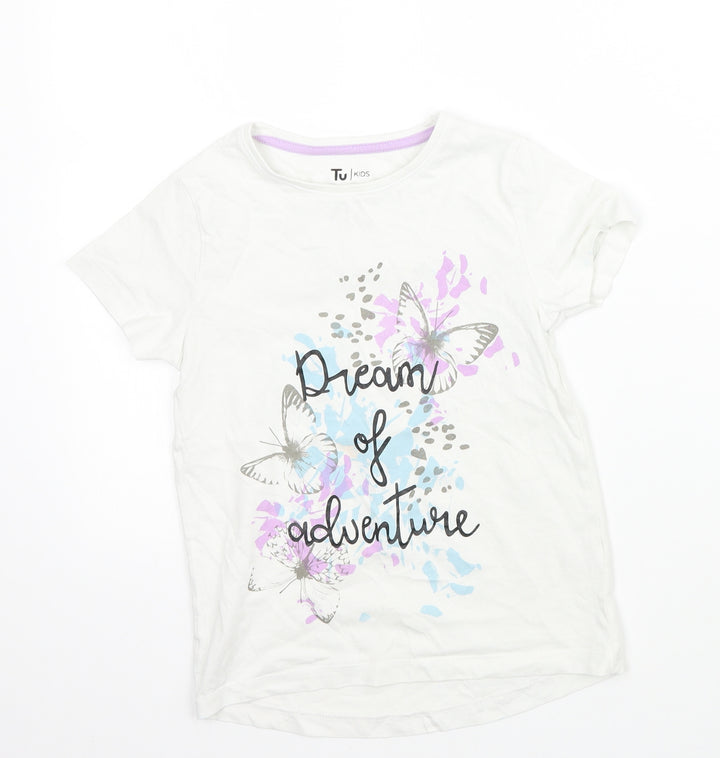 TU Girls White Animal Print Basic T-Shirt Size 7-8 Years