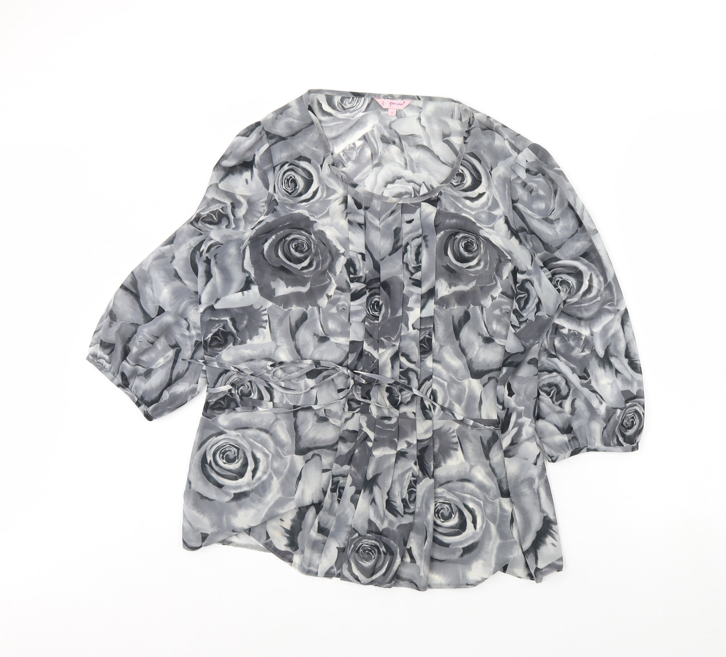 Per Unagrey Womens Grey Floral  Basic Blouse Size 16