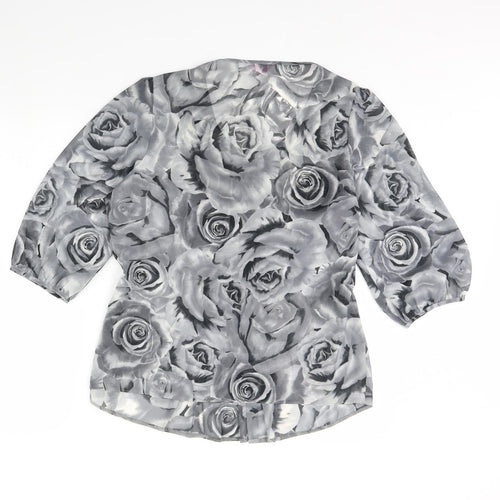 Per Unagrey Womens Grey Floral  Basic Blouse Size 16