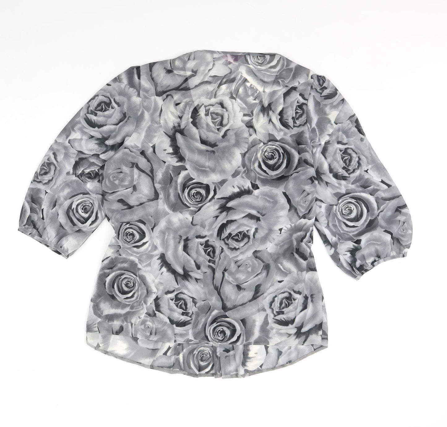 Per Unagrey Womens Grey Floral  Basic Blouse Size 16