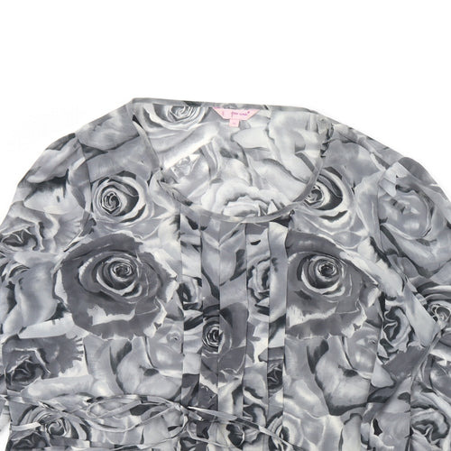 Per Unagrey Womens Grey Floral  Basic Blouse Size 16