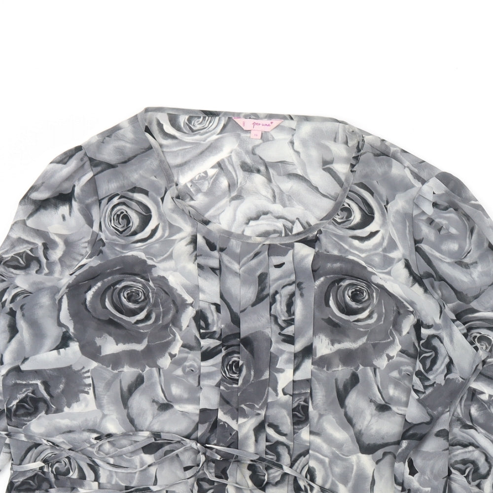 Per Unagrey Womens Grey Floral  Basic Blouse Size 16