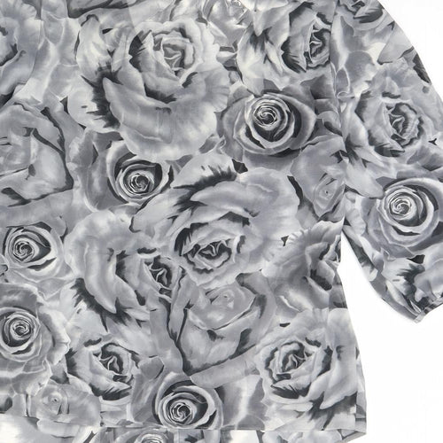 Per Unagrey Womens Grey Floral  Basic Blouse Size 16