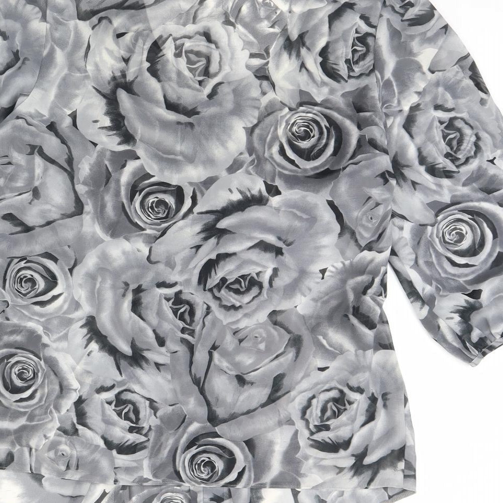 Per Unagrey Womens Grey Floral  Basic Blouse Size 16
