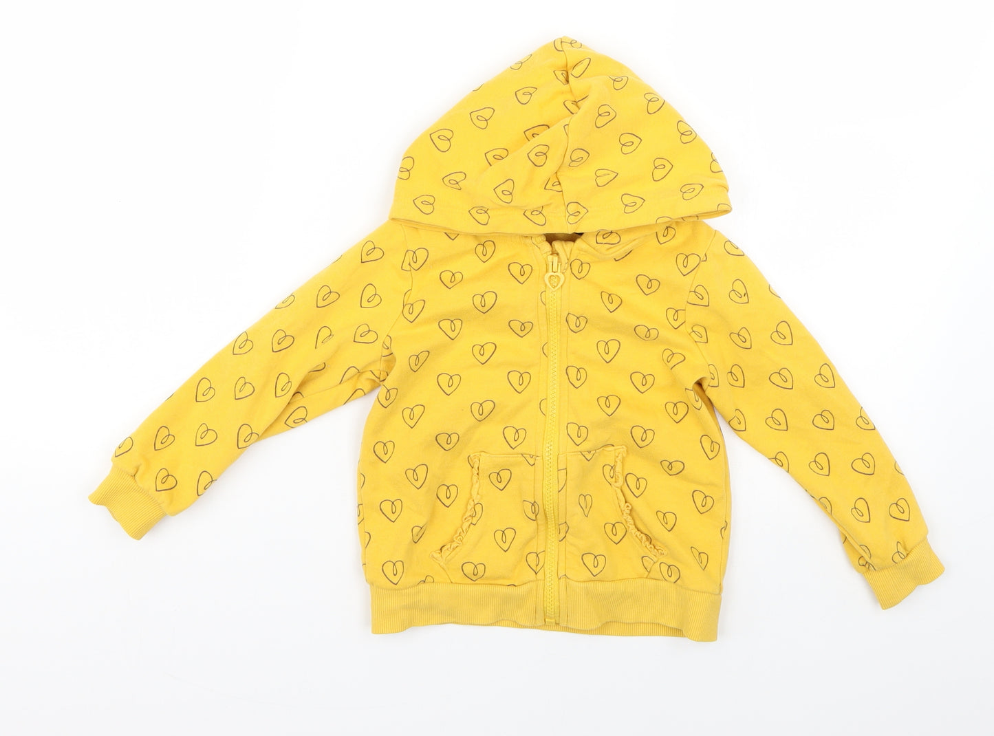 George Girls Yellow Geometric  Full Zip Hoodie Size 2-3 Years