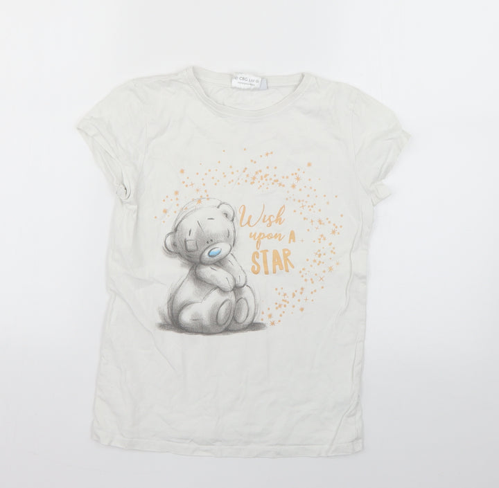 me to you Girls White Geometric Basic T-Shirt Size 10-11 Years