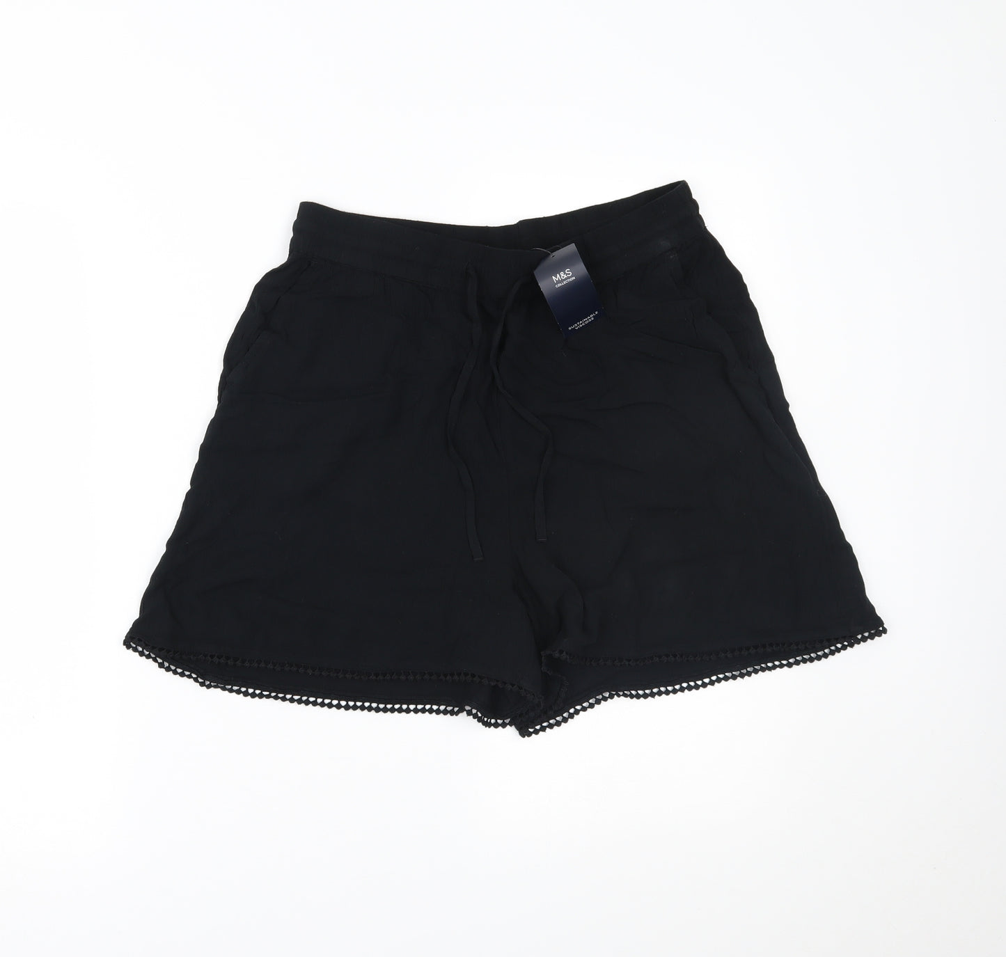 Marks and Spencer Womens Black   Paperbag Shorts Size 10