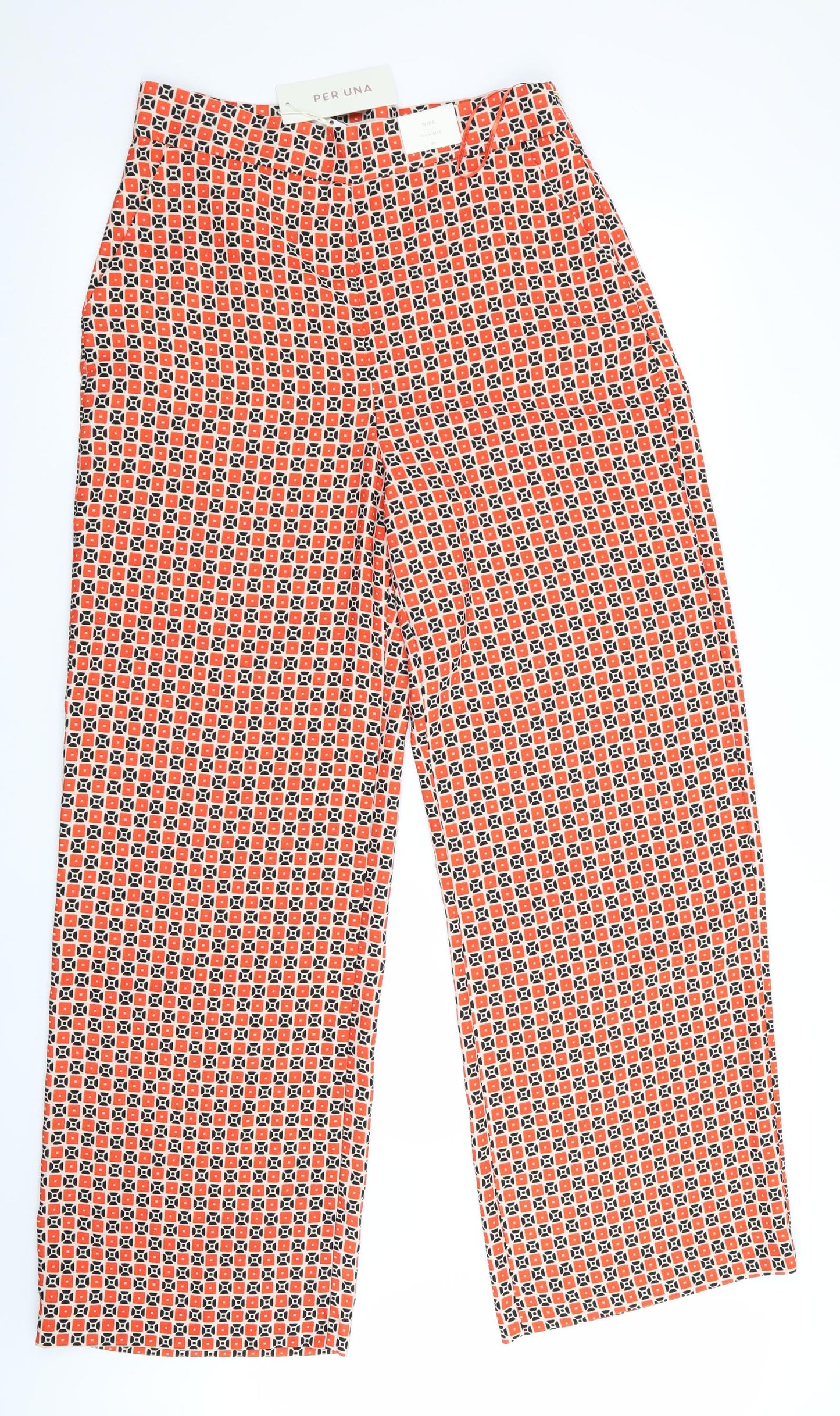 Per Una Womens Orange Geometric  Trousers  Size 12 L31 in - Wide Legged