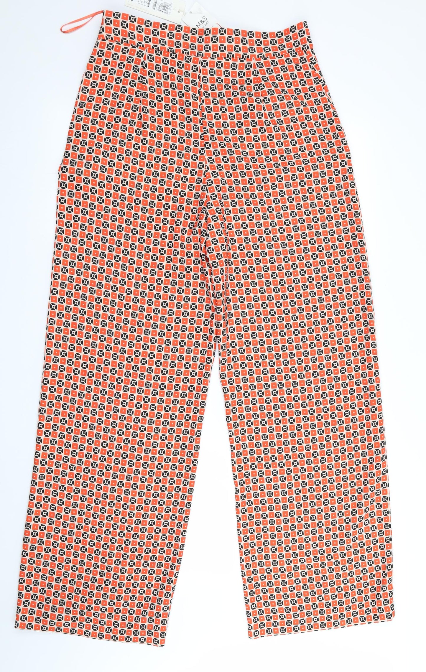 Per Una Womens Orange Geometric  Trousers  Size 12 L31 in - Wide Legged