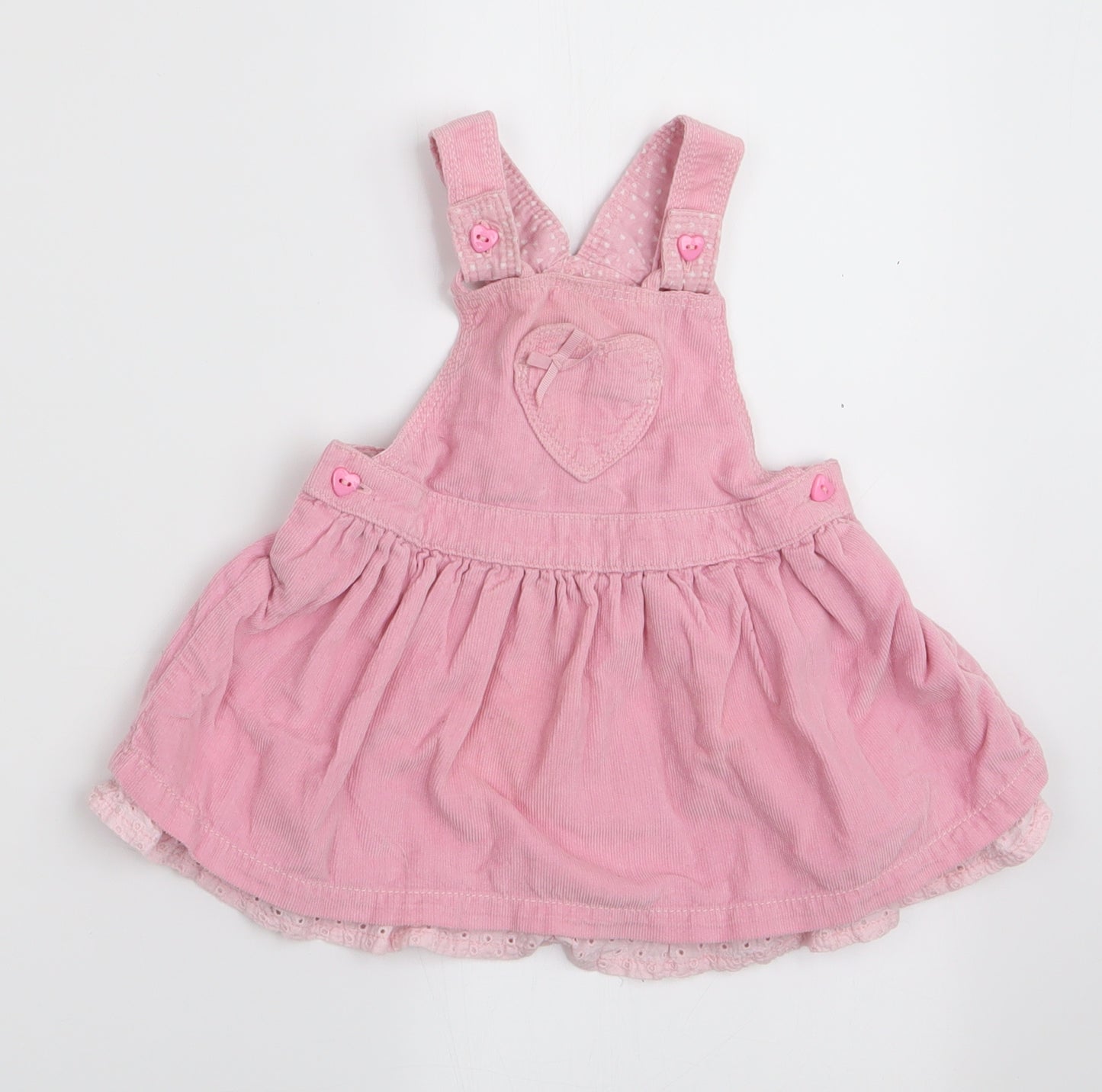 Matalan Girls Pink   Pinafore/Dungaree Dress  Size 6-9 Months  - Heart Pocket Detail
