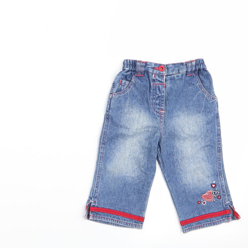 George Girls Blue   Cargo Jeans Size 6-9 Months  - Heart motif on lower leg